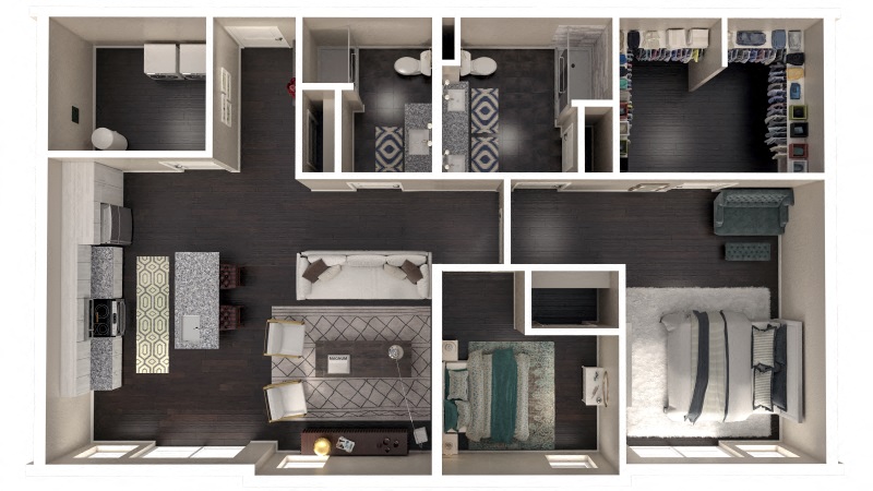 Floor plan for 2 beds, 2 baths, 1694 sqft